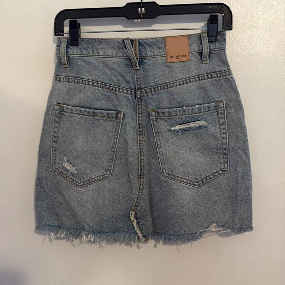 Free People Hallie Distressed Button Fly Denim Mini Skirt 24
